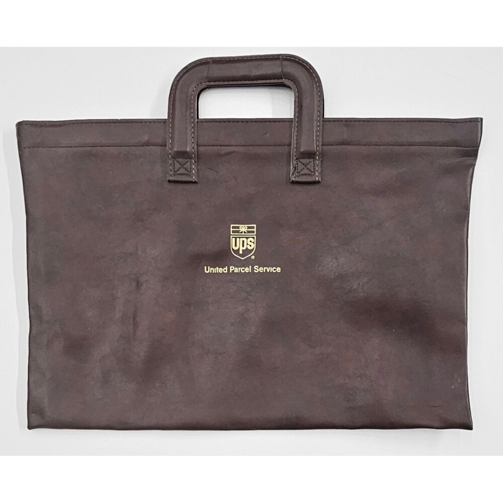 UPS Leather Portfolio Briefcase Brown Document Bag Shield Logo Vintage  70s/80s